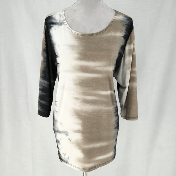 Clara Sun Woo Top Womens XL Beige Ivory Black Stretch Knit Ombre Blouse - Picture 11 of 13